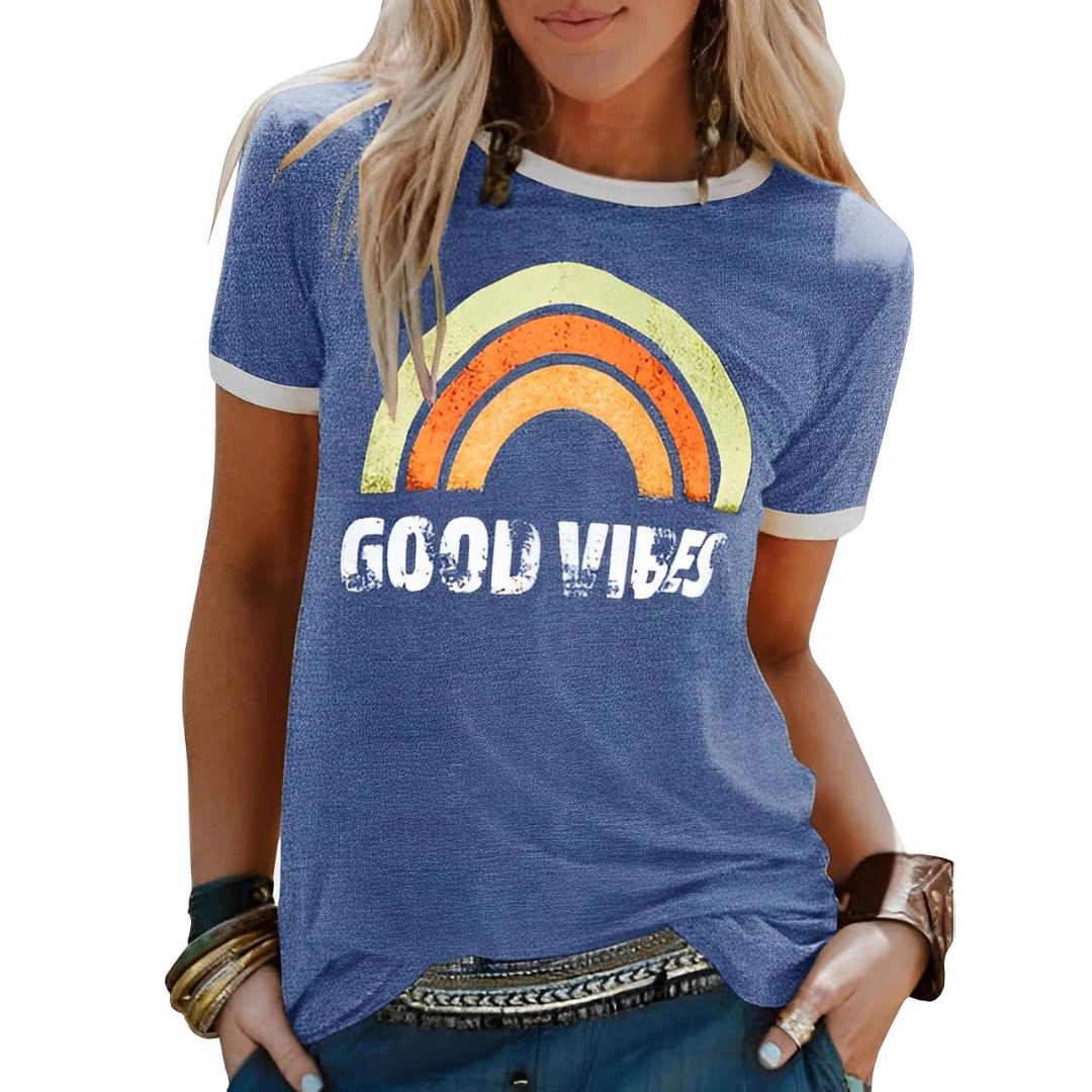 Dames T-shirt met Regenboogprint – Sunny
