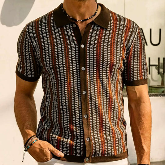 Ademende heren Chevron poloshirt met knoopsluiting - Julian