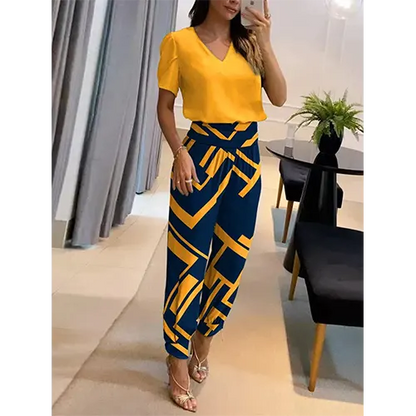 Trendy dames jumpsuit met korte mouwen en wijde pijpen - Alina