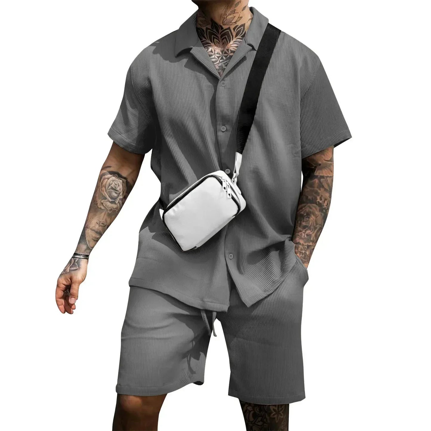 Tweedelige zomeroutfit voor heren met een overhemd en shorts – Milan