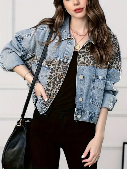 Wildly Chic Luipaardprint Denim Jas - Leona