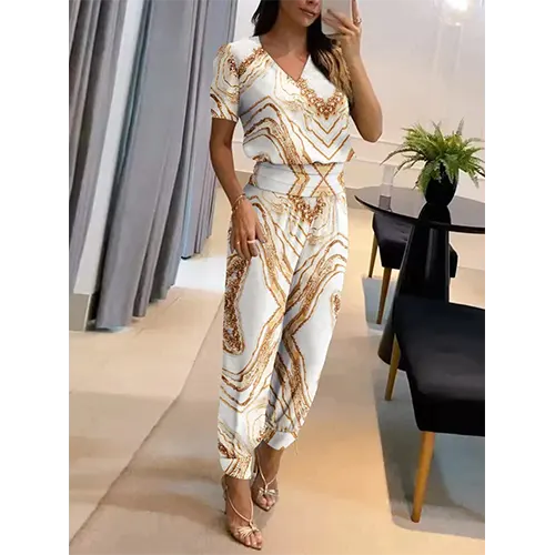 Trendy dames jumpsuit met korte mouwen en wijde pijpen - Alina