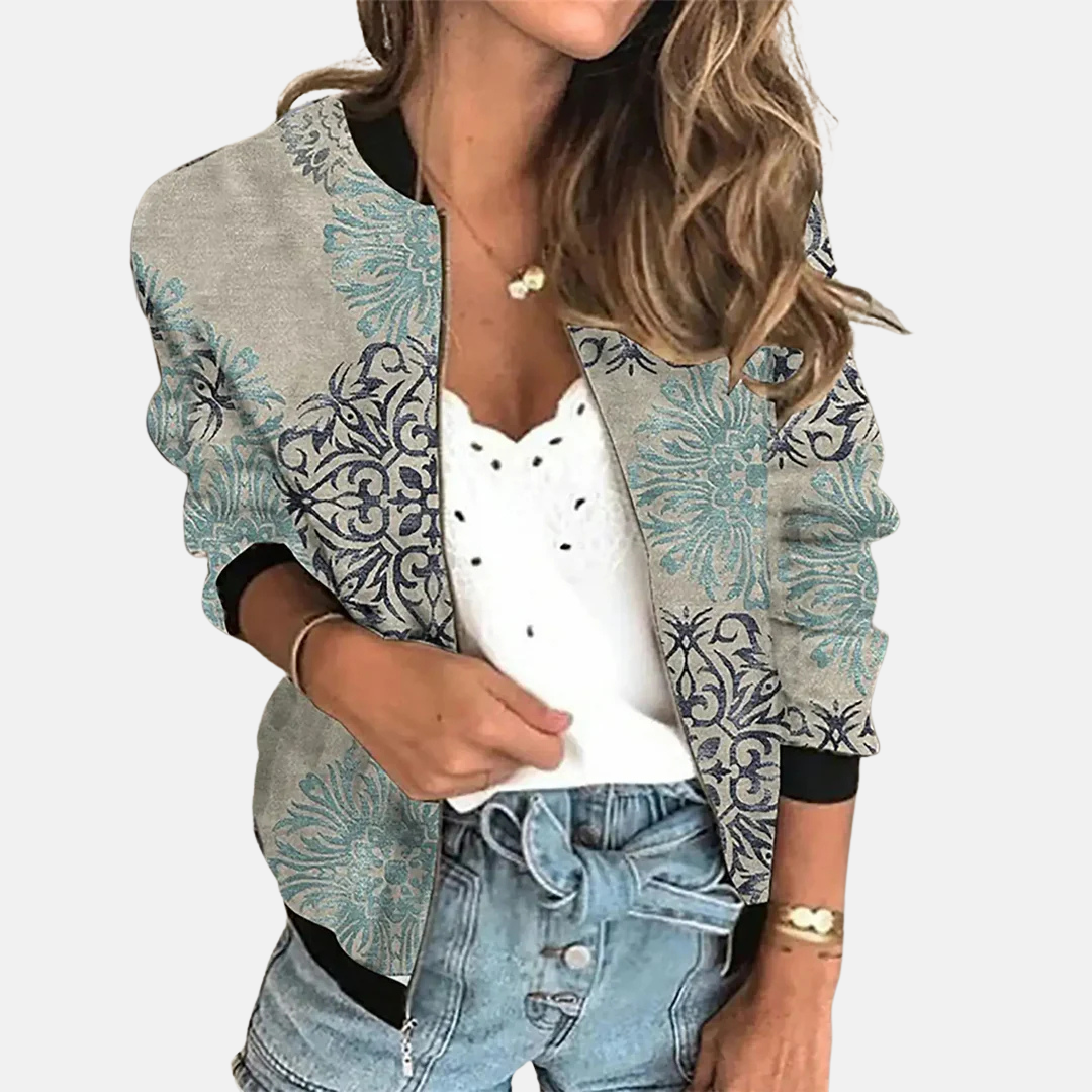 Dames Retro Bomberjack met Print - Zoë