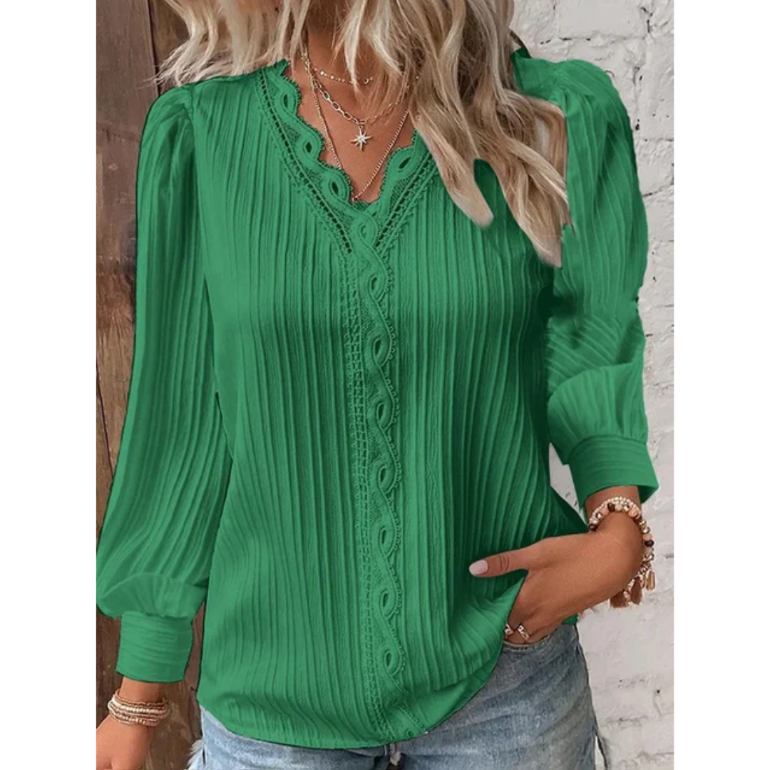 Stijlvolle damesblouse met V-hals en lange mouwen - Alvara