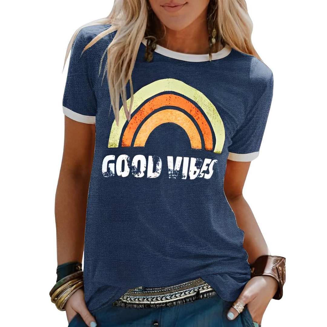 Dames T-shirt met Regenboogprint – Sunny