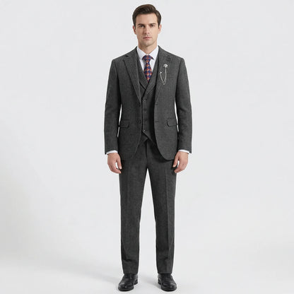 3-Piece Herringbone Patterned Suit - Leonard