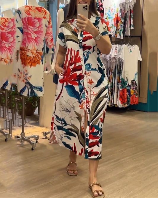 Trendy zomerjurk met print & blazerkraag – Flora