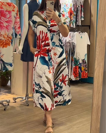 Trendy zomerjurk met print & blazerkraag – Flora