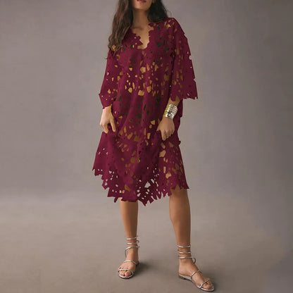 Gebloemde Midi Jurk met Oogjesveter – Maelis