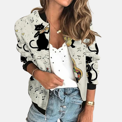 Dames Retro Bomberjack met Print - Zoë