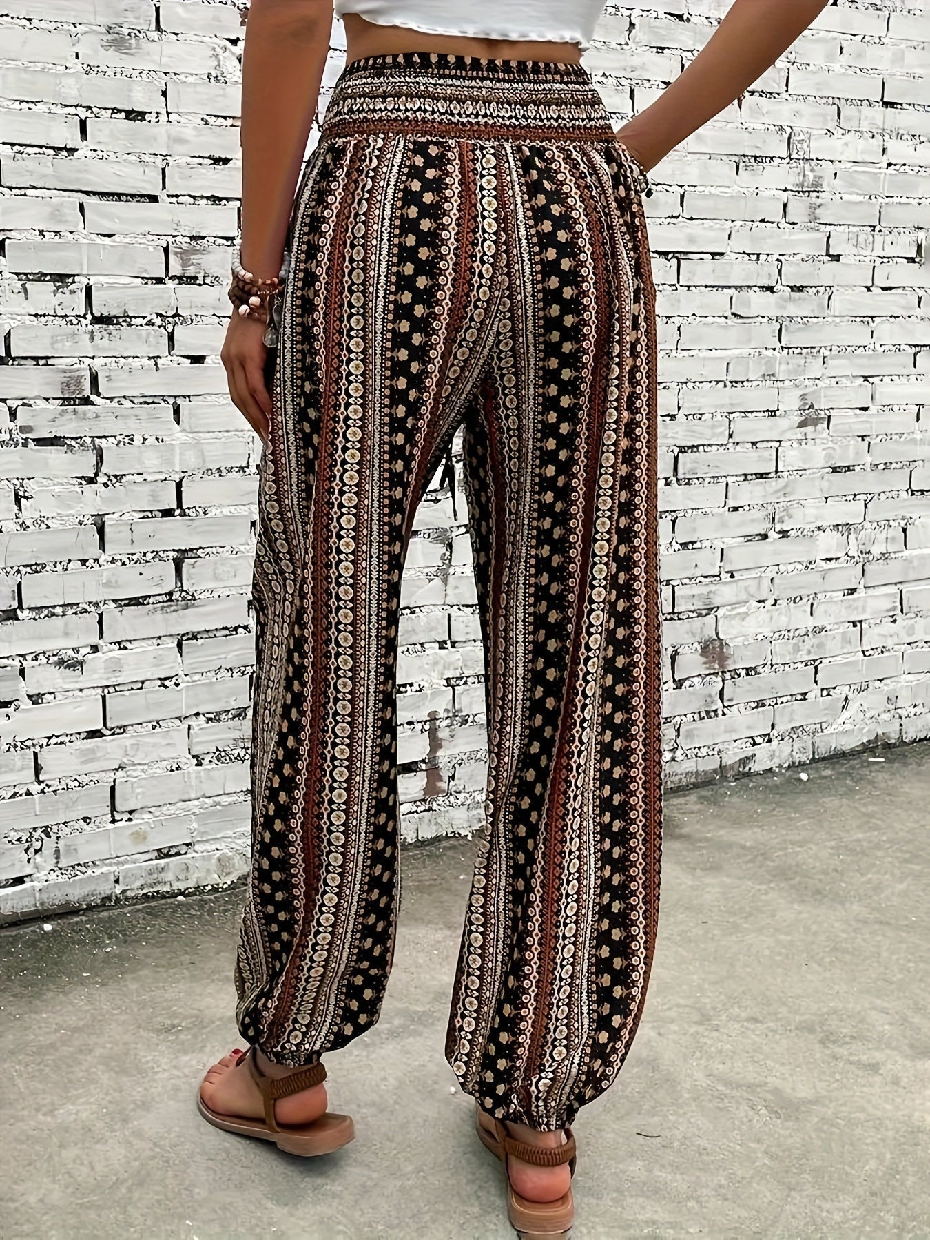 Boho Hoge Taille Damesbroek met Print & Geraffineerde Taille – Linara