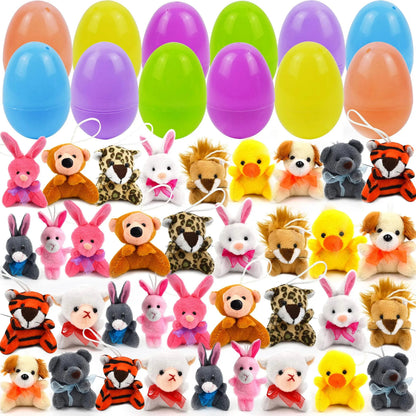 Pluche paaseieren met mini-diertjes voor kinderen – set van 12 verrassingseieren