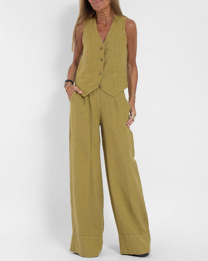 Linnen 2-Delige Set met Wijde Broek en Vest – Alma