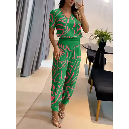 Trendy dames jumpsuit met korte mouwen en wijde pijpen - Alina