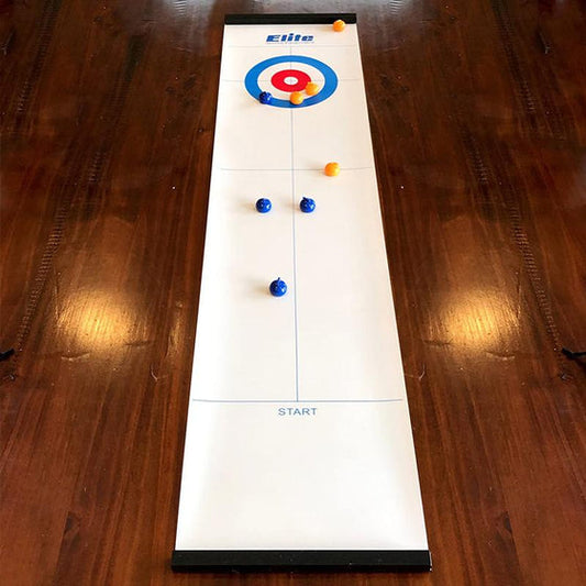 Mini-tafelcurlingspel voor thuis met glijstenen en magneetstangen