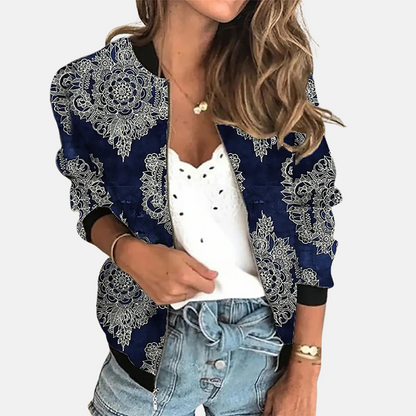 Dames Retro Bomberjack met Print - Zoë