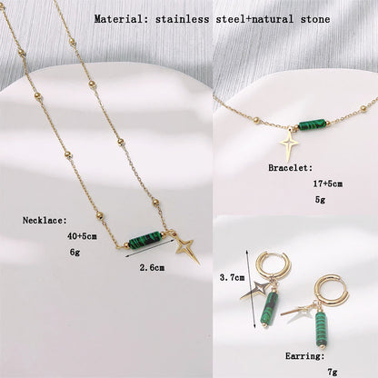 Natuurlijke Malachiet Ster Pendant Oorbellen, Halsketting en Armband - Maria