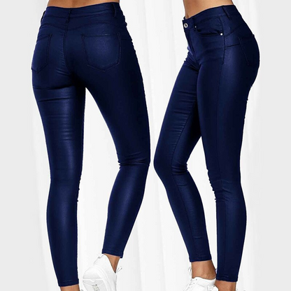 Leren stretchbroek met hoge taille – Raffaela