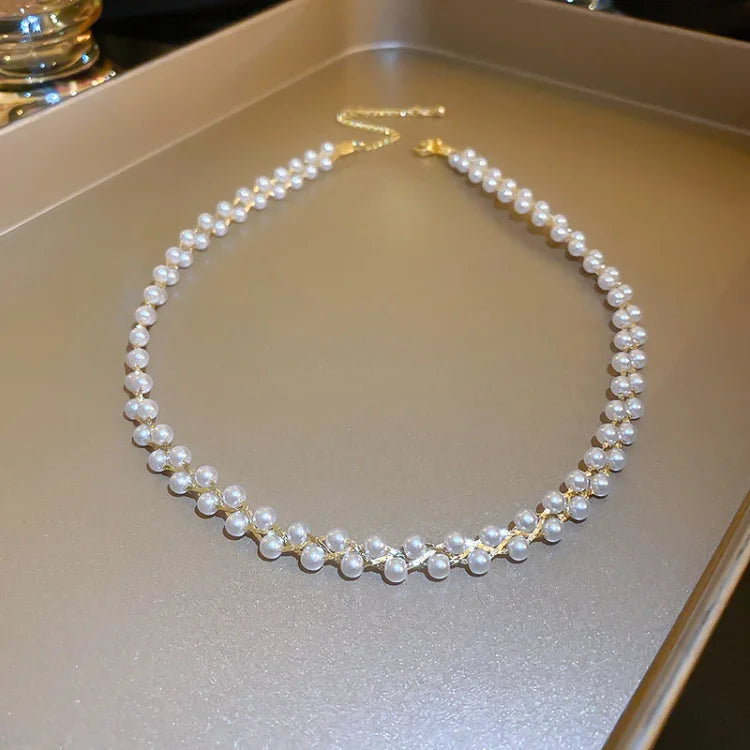 Dubbele Kristallen en Parels Ketting - Amira