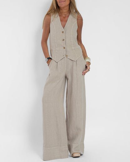 Linnen 2-Delige Set met Wijde Broek en Vest – Alma