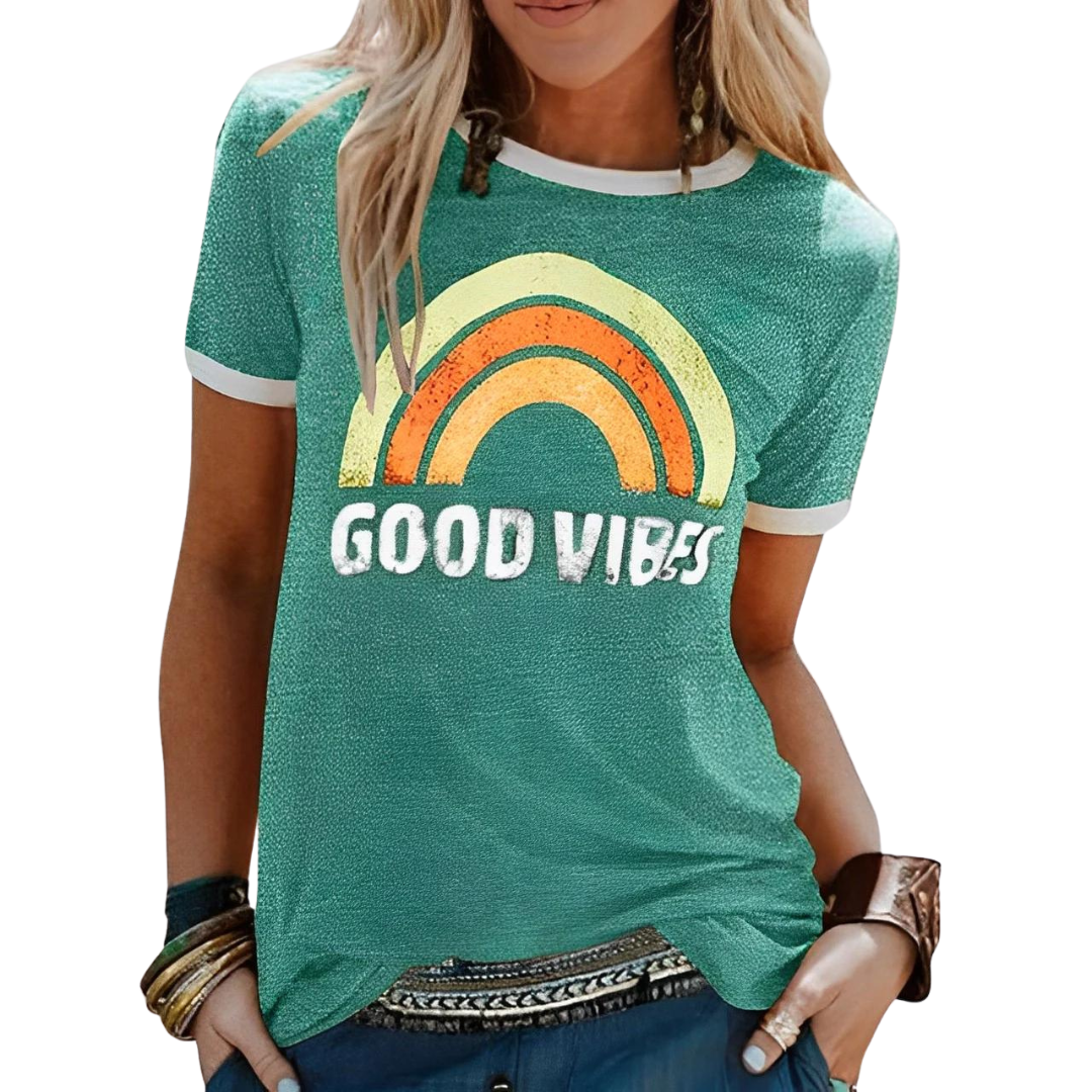 Dames T-shirt met Regenboogprint – Sunny