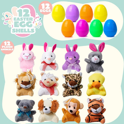 Pluche paaseieren met mini-diertjes voor kinderen – set van 12 verrassingseieren