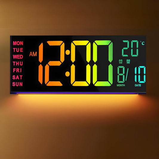 Digitale RGB Wand‑ & Bureauklok 40,6 cm met Afstandsbediening – Lumeris