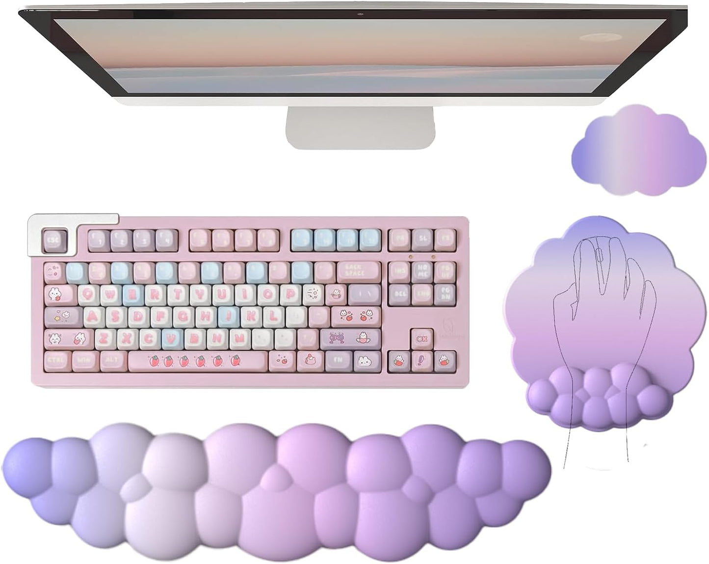 Cloud-Vormige Ergonomische Polssteun Set met Muismat & Onderzetter - Zeyora