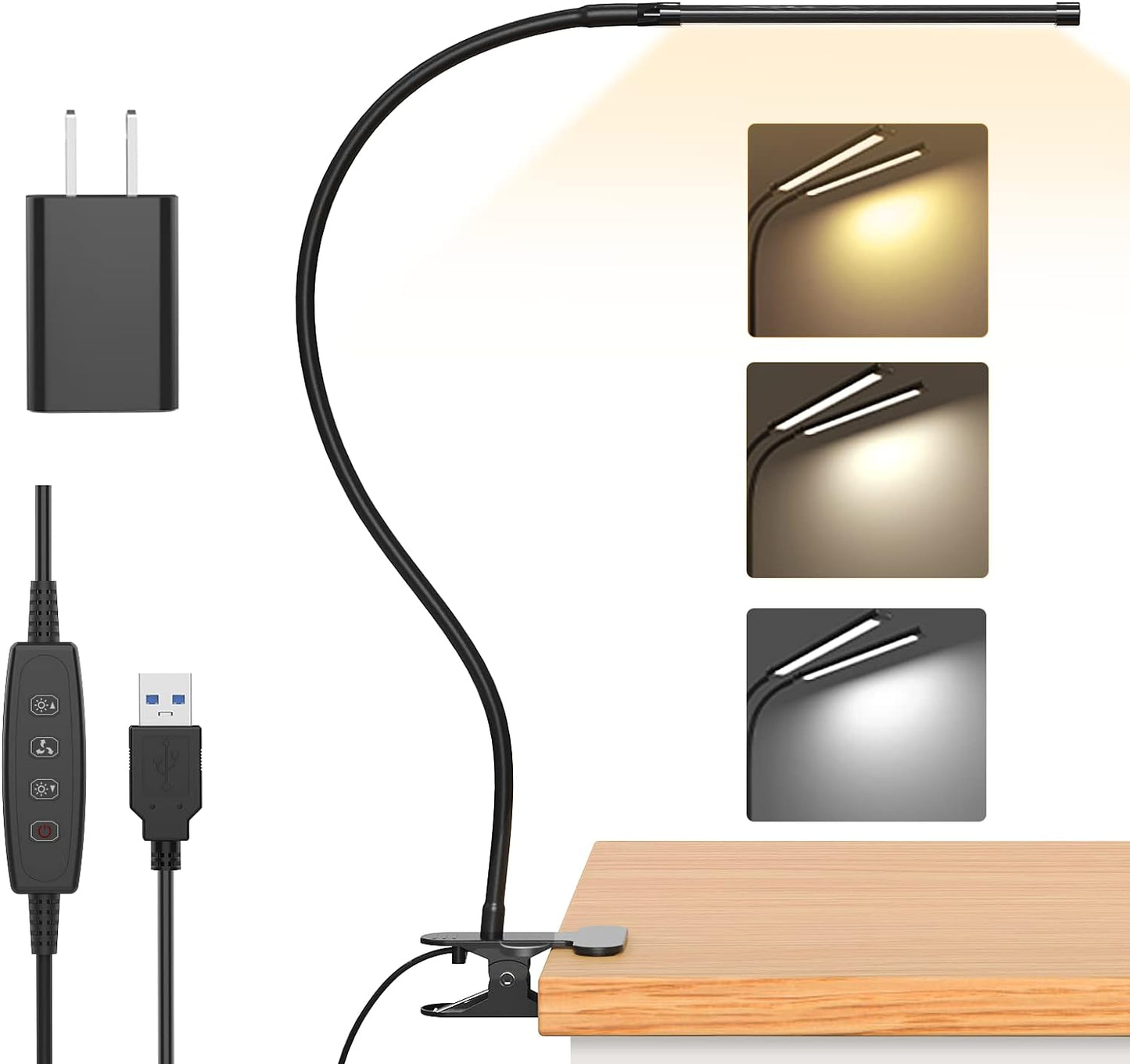 77 LED Bureau Klem Lamp met USB Voeding & Flexibele Gooseneck – Serava