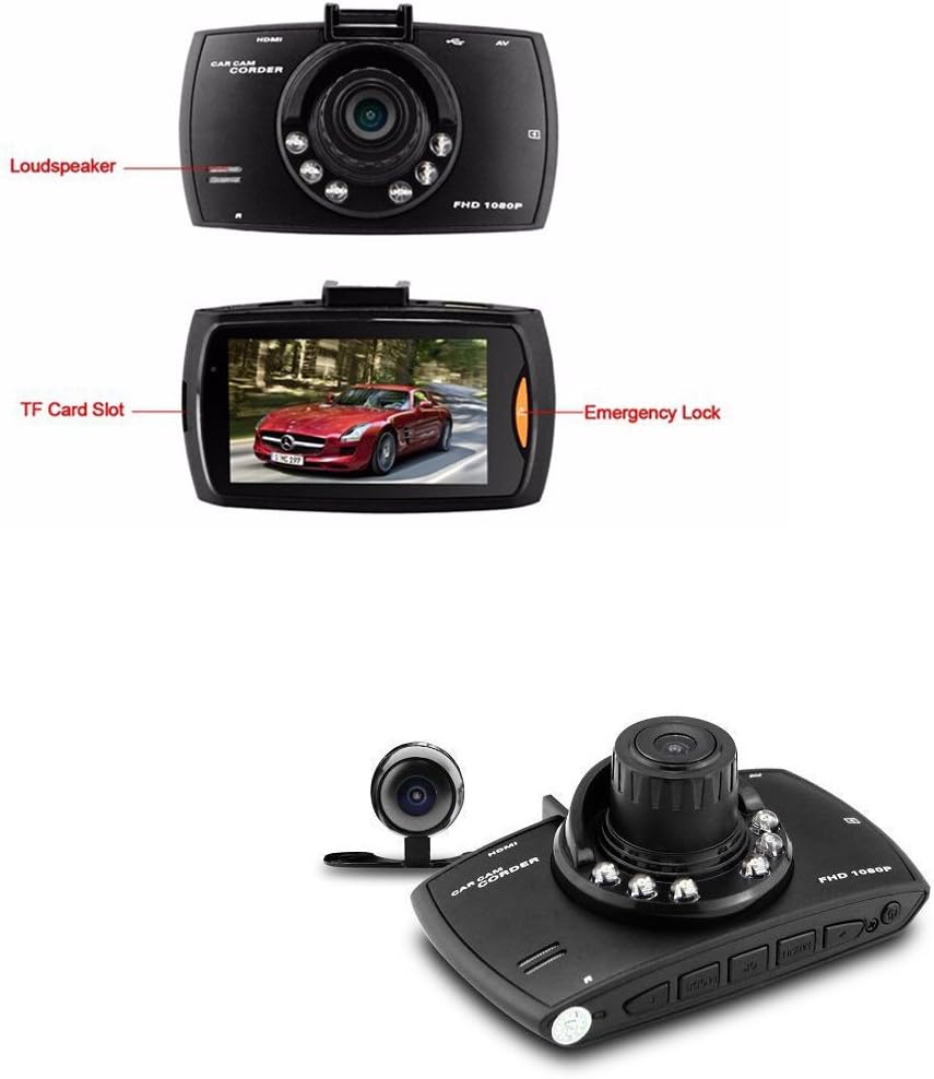 Dual Lens Auto Dashcam G30 2.7" LCD Full HD 1080P met G-Sensor