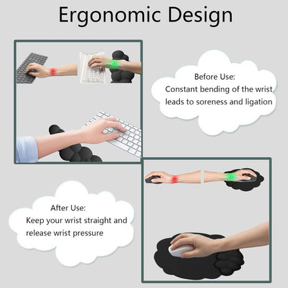 Cloud-Vormige Ergonomische Polssteun Set met Muismat & Onderzetter - Zeyora
