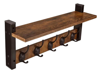 Wandgemonteerde Kapstok met Plank en 5 Metalen Haken – Ravora