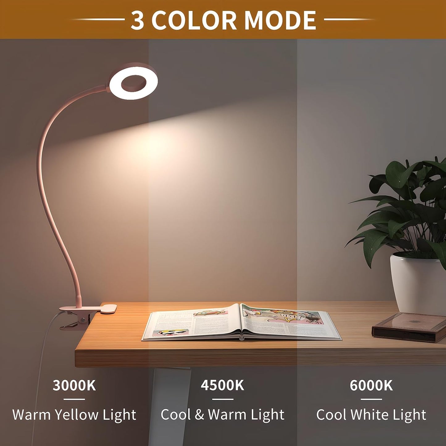 3 Kleurmodi LED Bureau Klem Lamp met Flexibele Gooseneck – Selvara