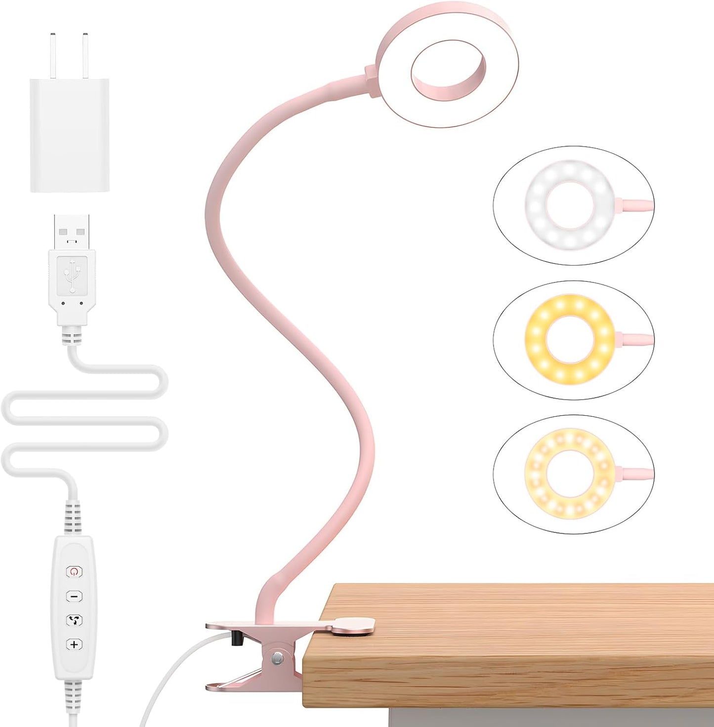 3 Kleurmodi LED Bureau Klem Lamp met Flexibele Gooseneck – Selvara