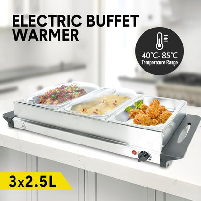 Elektrische Buffetvoedselwarmer met 3 × 2,5L Schalen & Temperatuurregeling – Valtero