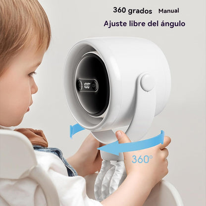 Oplaadbare kinderwagenventilator met klembevestiging en nachtlampje – 100 snelheden