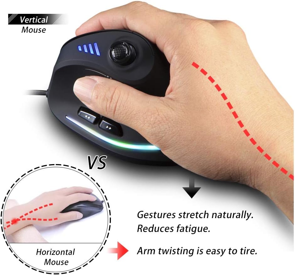 Verticale RGB Gaming Muis met Joystick en 11 Programmeerbare Knoppen - Kryvos