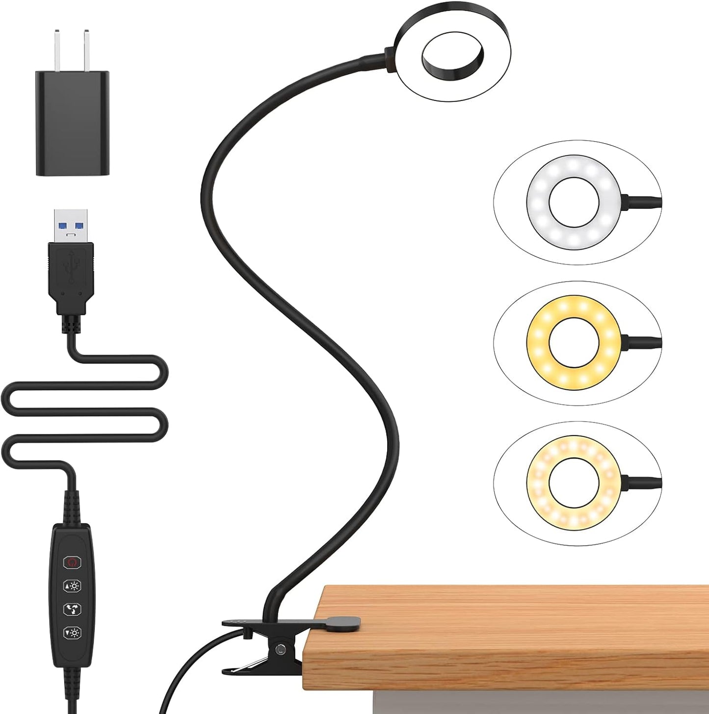 3 Kleurmodi LED Bureau Klem Lamp met Flexibele Gooseneck – Selvara