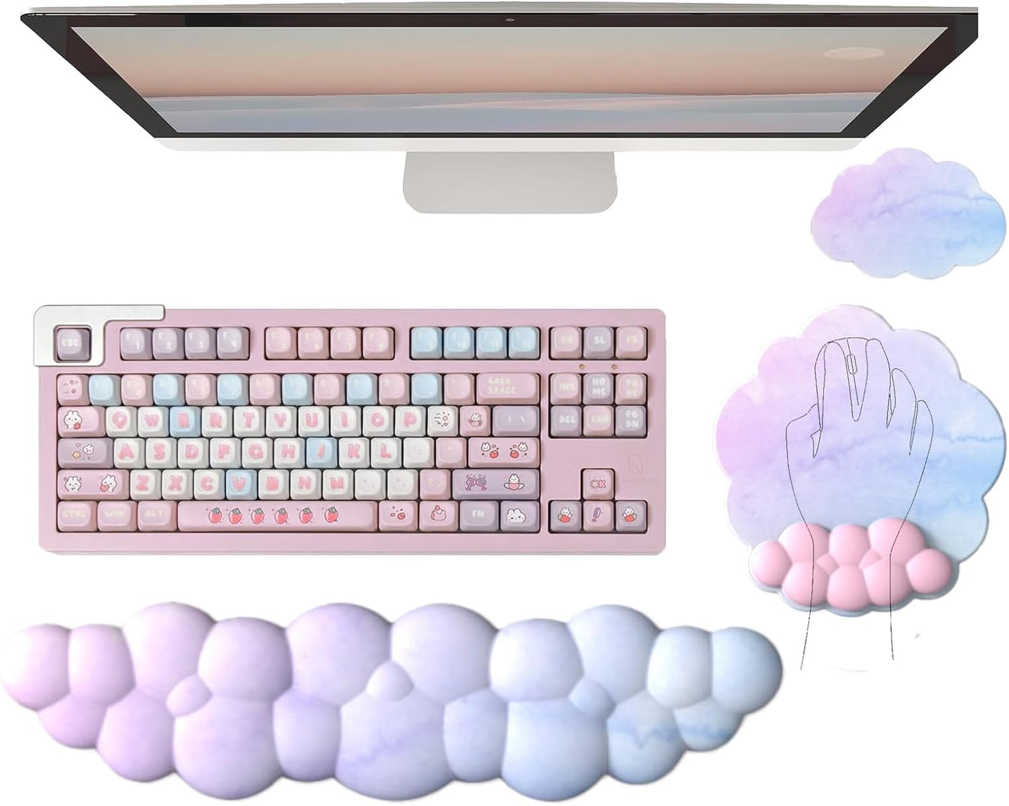 Cloud-Vormige Ergonomische Polssteun Set met Muismat & Onderzetter - Zeyora