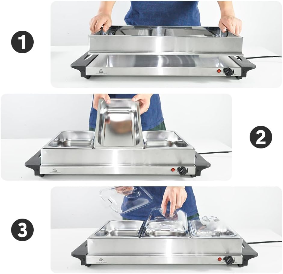 Elektrische Buffetvoedselwarmer met 3 × 2,5L Schalen & Temperatuurregeling – Valtero