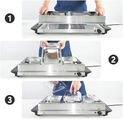 Elektrische Buffetvoedselwarmer met 3 × 2,5L Schalen & Temperatuurregeling – Valtero