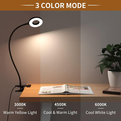 3 Kleurmodi LED Bureau Klem Lamp met Flexibele Gooseneck – Selvara