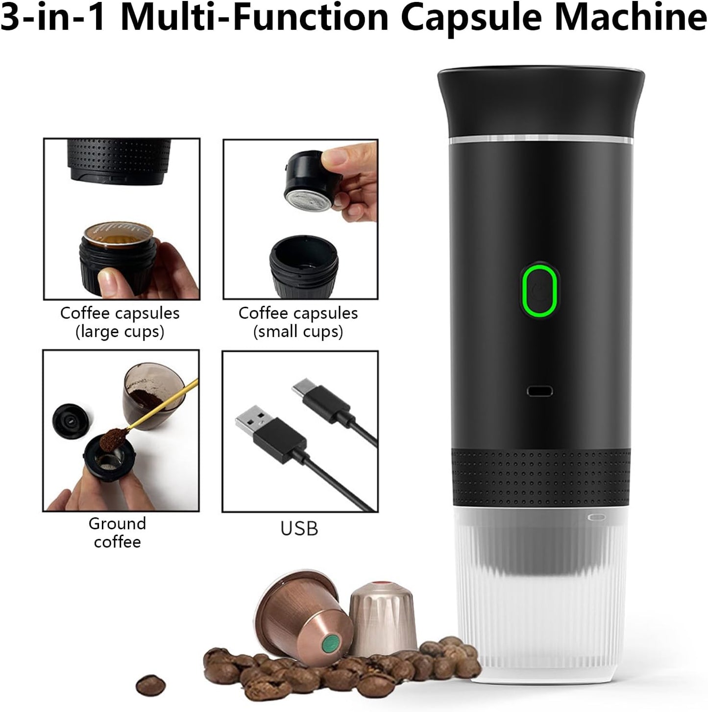 Draagbare 3-in-1 Espresso Koffiemaker met Oplaadbare Batterij – Raverno