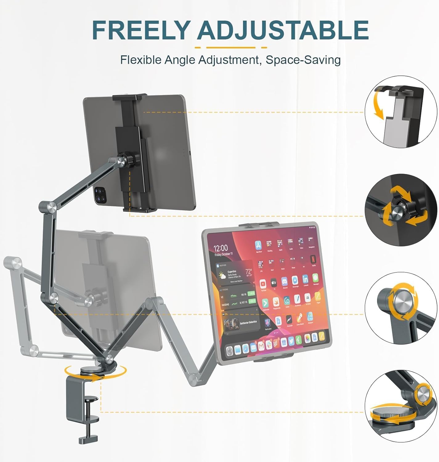 Verstelbare Aluminium Tablet Desk Stand met 360° Rotatie – Movaro