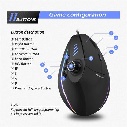 Verticale RGB Gaming Muis met Joystick en 11 Programmeerbare Knoppen - Kryvos