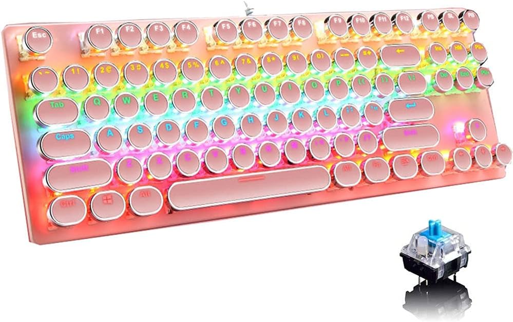Mechanisch 87-toetsen gamingtoetsenbord met RGB-achtergrondverlichting en blauwe schakelaars