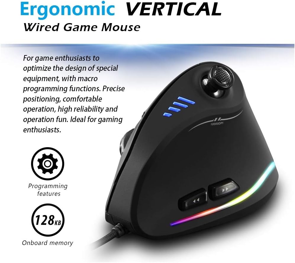 Verticale RGB Gaming Muis met Joystick en 11 Programmeerbare Knoppen - Kryvos