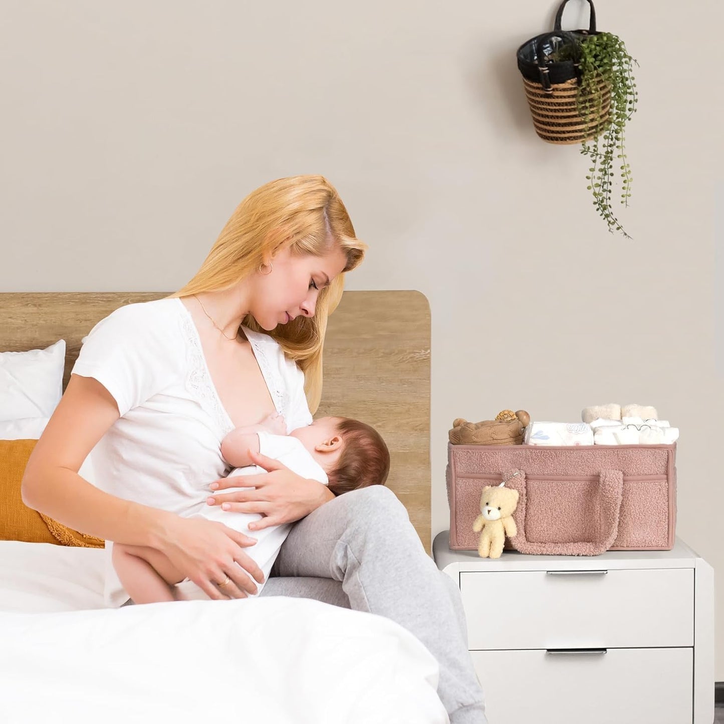 Baby Luiertas Caddy Organizer – Zachte Sherpa Opbergmand met Compartimenten – Elvoria