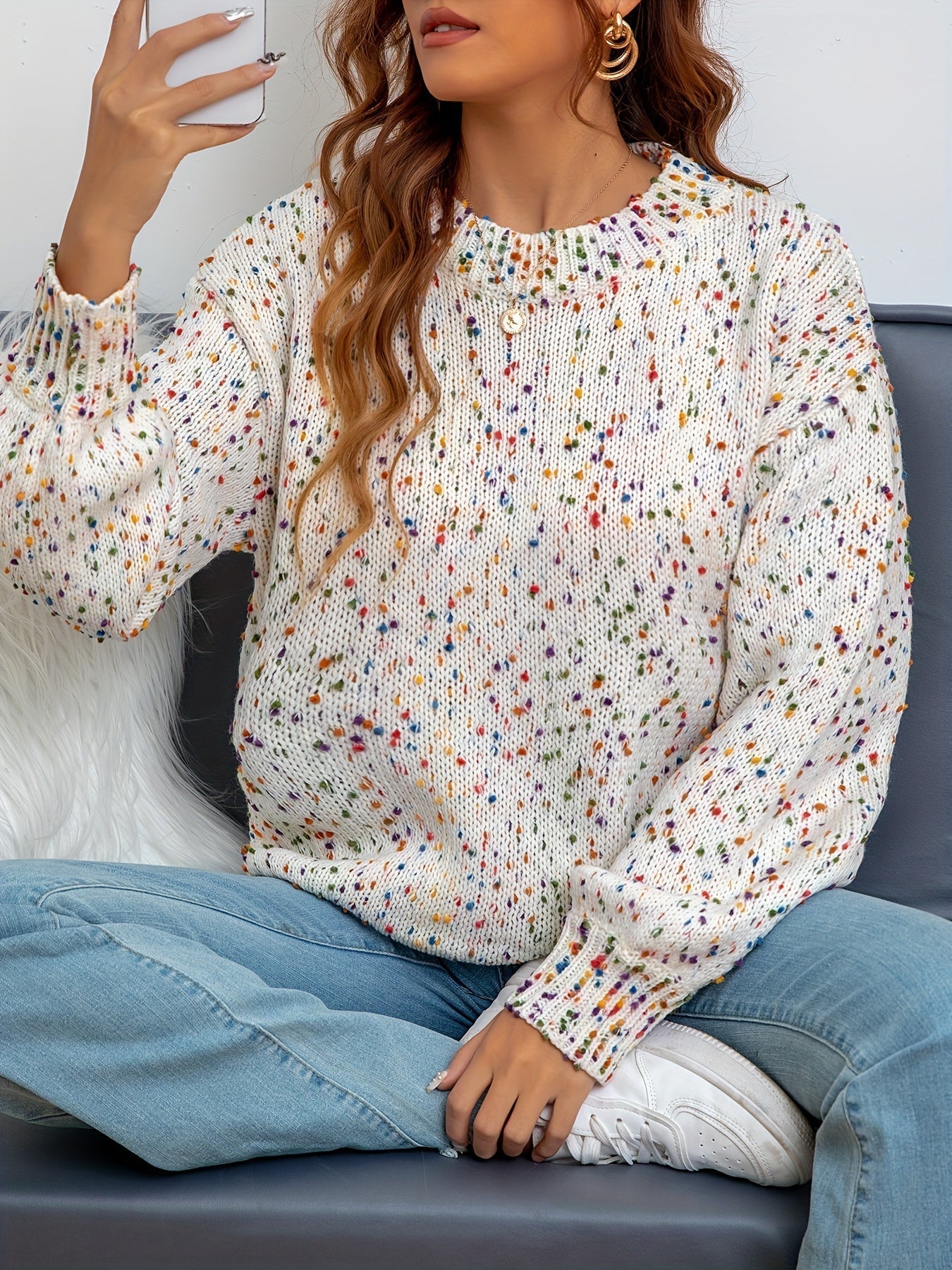Gebreide Damestrui Met Confetti-Print – Noa