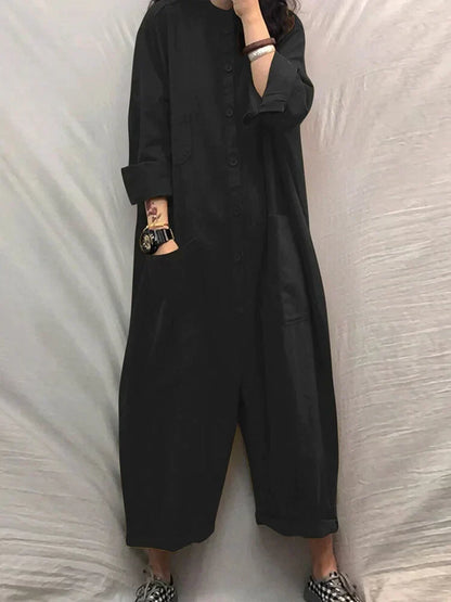 Oversized Katoen-Linnen Jumpsuit Met Lange Mouwen – Amara
